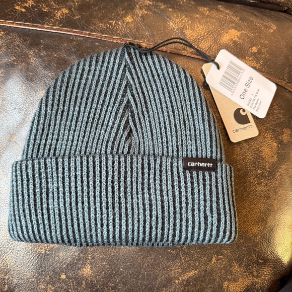 NWT Carhartt 'Pine' Euro Beanie Striped Beanie Blue and Black - Brand New w tags - Picture 1 of 5